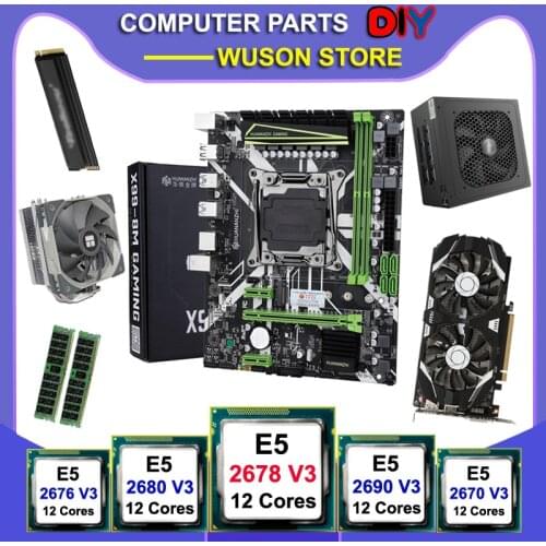 HUANANZHI X99-8M Motherboard with 512G M.2 NVMe SSD Xeon CPU E5 2678 V3 RAM 16G(2*8G) DDR4 RECC Video Card GTX1050TI 4G 600W PSU
