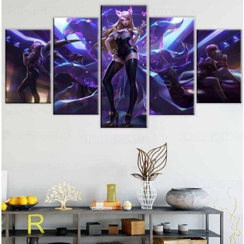 Modular Pictures Game League of Legends Kda And Ahri Poster Framed 5 Piece Canvas Printing Type Home Decorative Wall Artwork