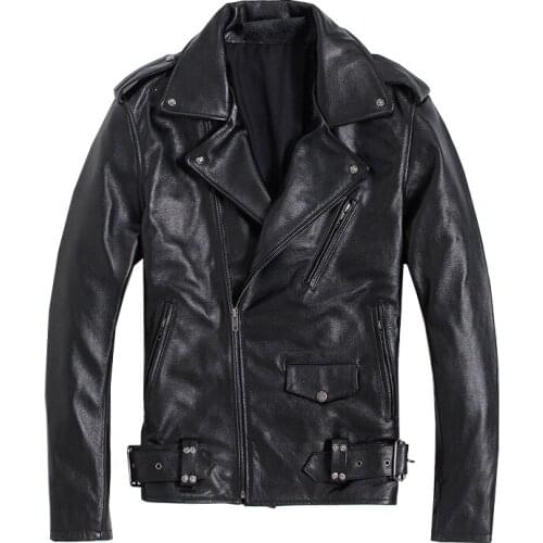 2021 mens genuine First layer cowhide leather mens slim short motorcycle jacket coat punk plus size mens motorcycle clothing