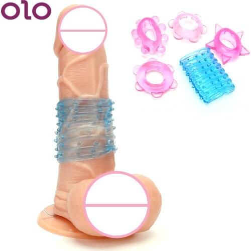 OLO 5 pieces/lot Silicone Penis Sleeve Penis Ring Male Delay Ejaculation Lock Extender Cock Ring Sex toys for Men