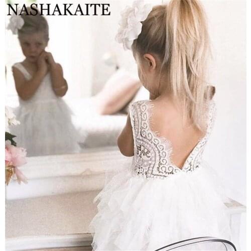 NASHAKAITE Summer Dresses For Girl 2020 Girls Clothing White Beading Princess Party Dress Elegant Ceremony 3 4 5 Years Girl Cost