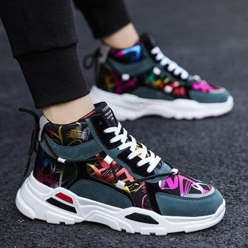 New Men Sneakers Breathable Mens Casual Shoes Mixed Color High Top Sneakers for Men Platform Heighten Shoes Zapatillas Hombre