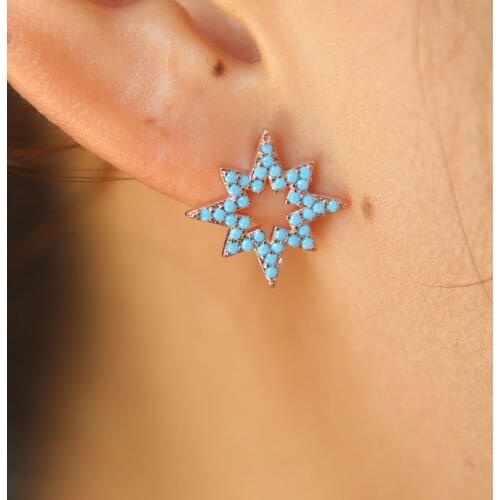 New statement earrings turquoises paved earring for party fashion earring women wholesale jewelry flower star charm in rose