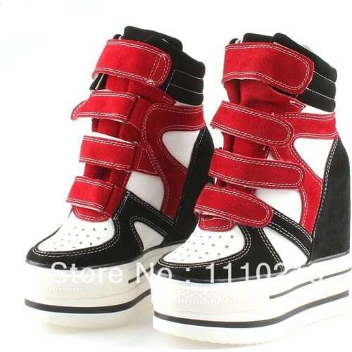 New 2018 genuine leather korean fashion elevator thick sole height increasing ultra high platform wedge heels casual shoes boots