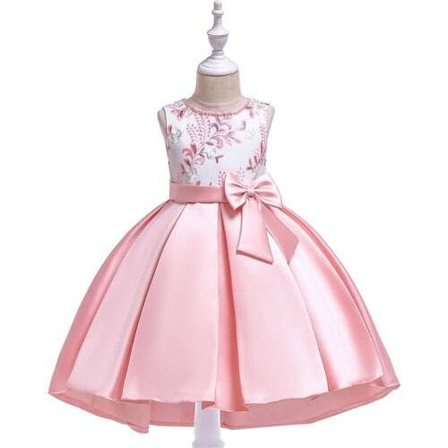 Children Pink Embroidered Tutu Princess Birthday Party Prom Wedding Evening Infant Summer Dress Gown Vestidos Baby Girls Clothes