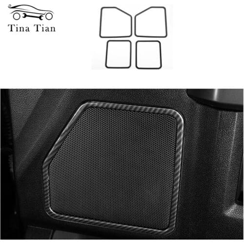 Fit For Ford F150 2015 -2020 ABS Carbon fiber color Car Interior Door Loudspeaker Speaker Decoration Ring Frame Cover Stickers