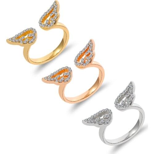 Fashion Angel Wings Ring Ladies Adjustable Rhinestone Ring Ladies Party Birthday Personality All-match Gift Jewelry Wholesale