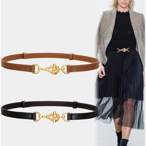 Cow Leather Gold Buckle Waist Belt Strap Women Skirt Fashion Cowskin Waistbands For Dress Adjust Design Cummerbunds Party Girl