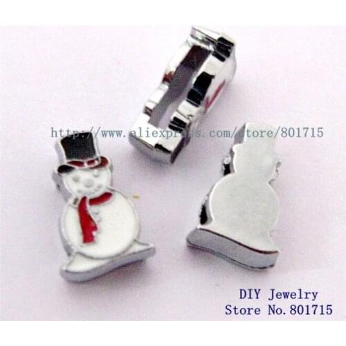 Christmas Snowman wholesales 10pcs 8mm slide charms gift bag DIY charms Internal Dia.8mm fit 8mm band zinc alloy