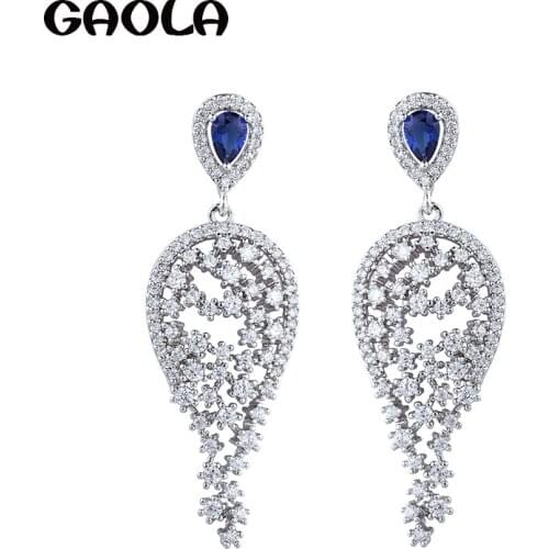 GAOLA 2017 Clear White Micro Pave Setting Dangle Earring Cubic Zirconia Weeding Earrings GLE6021