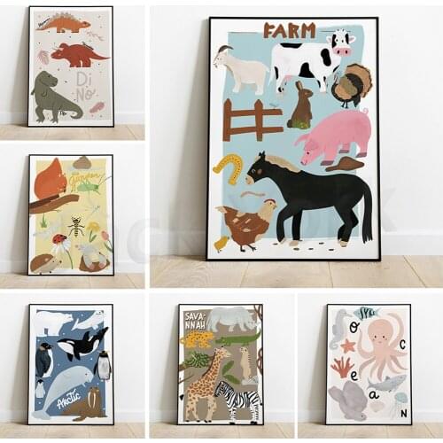 Nordic Modern Canvas Painting Deer Bear Cat Hedgehog Wall Art Posters And Prints Animal Pictures Nursery Kids Room Home Decor