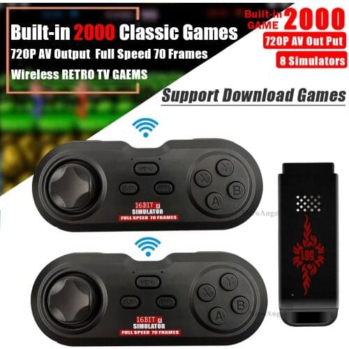USB Wireless Handheld Classic Game Stick TV Video Game Console 16Bit Mini Retro Controller Build 2000 Games AV Output DualPlayer