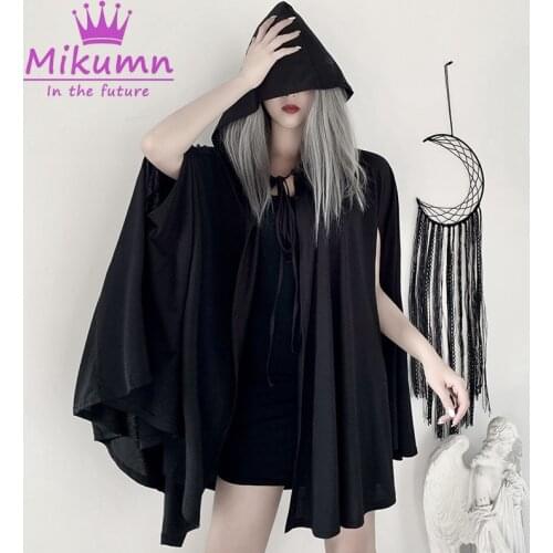 Gothic Black Cloak Halloween Women Loose Hooded Cape Coat Cotton Cloak Shawl Fashion Casual Streetwear Female Capes