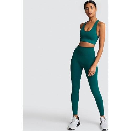 Womens Sportswear Padded Seamless Knitted Sport Bra&Pants Yoga Set Tight Stretch Sports Fitness Clothing tracksuit for women