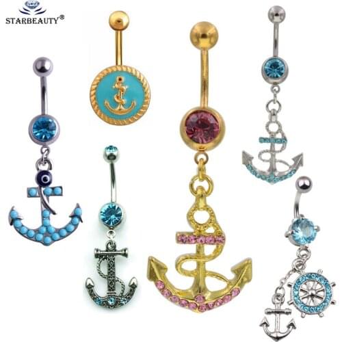 1pcs Steel Belly Button Rings Anchor Piercing Nombril Navel Pircing Earring Navel Belly Bar Body Jewelry Drop Shipping
