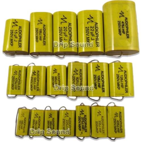 2pcs 8.2uF-47uF 250V Car Audio Speaker Frequency Divider Crossover Polypropylene Film Non-Polarity Capacitor