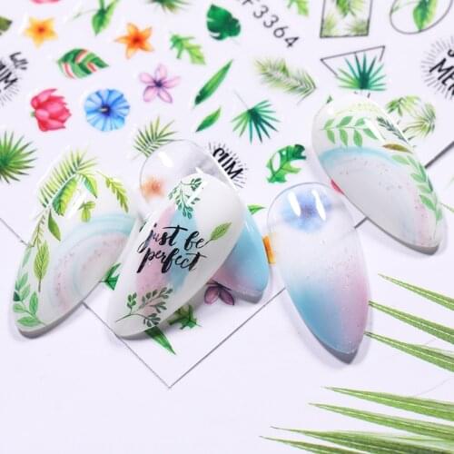 3D Flower Leaf Nail Stickers Nail Decals Summer Design Green Manicuring Slider Wrap Decoration Nail Art Transfer Adhesive Tip