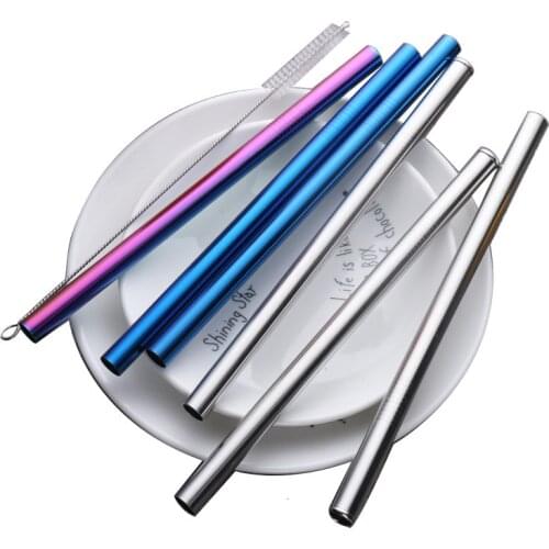 5pcs 12mm 304 Stainless Steel Colorful Reusable High Quality Metal Straw with Cleaner Brush For Pearl Tea With Milk Coffee Drink