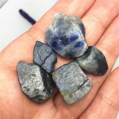 5pcs Natural Blue Corundum Raw Stones Natural Rough Gemstone Crystal Mineral Specimen Stone Collection