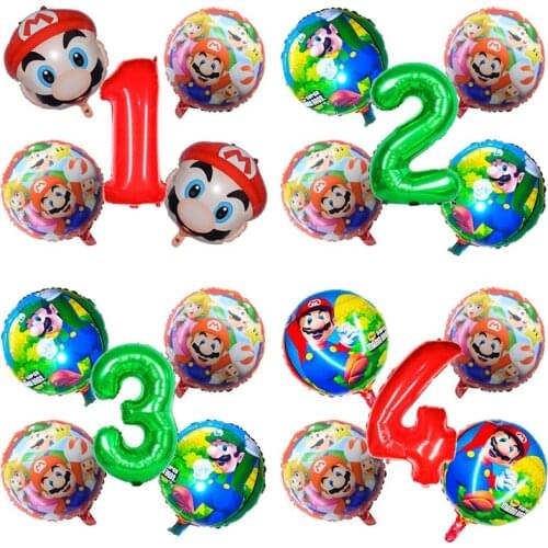 5 pcs Super Mary Mario Balloon Cartoons Mario Game theme Decorative balloons Childrens birthday party decorations Balloon toy