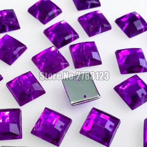 50pcs Red purple square flatback high quality Acryl sew on rhinestones with two holes use for diy/clothing accessories SWYS08
