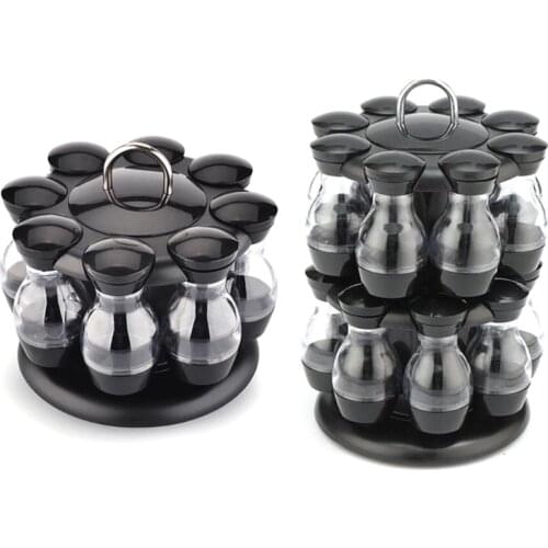 8 Pcs/16 Pcs Spice Jars Set with Round Rotatable Storage Rack Cruet Condiment Q0KA