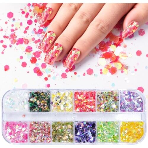 12 Grid Mermaid Color Colorful Nail Glitter Nail Art Sequin Jewelry