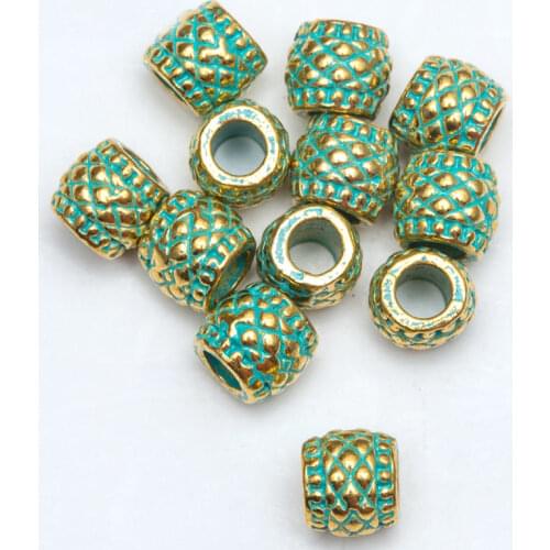 20Pcs Big Hole Retro Vintage Green Tube Spacer Seed Metal Beads For Jewelry Making Diy Bracelet Necklace Accessories Wholesale