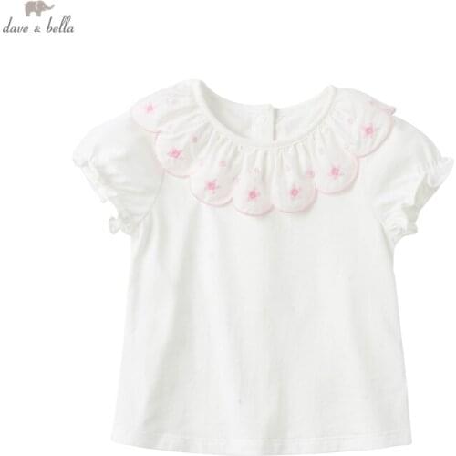 DBS17204 dave bella summer baby girls cute floral embroidery T-shirt children tops girl kids fashion tees