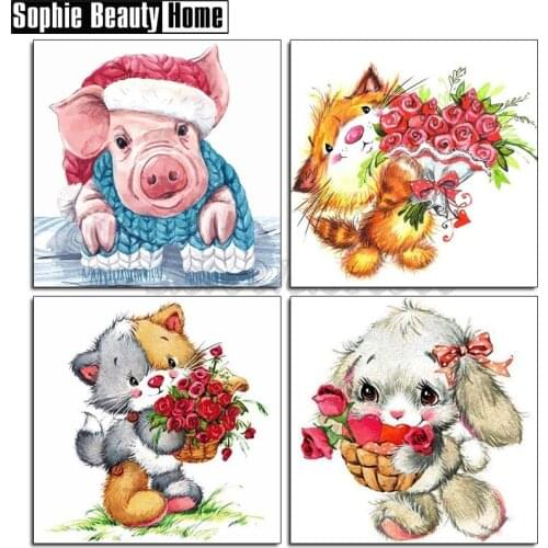 Diy Diamond Painting Accessories Animal Pig Diamond Embroidery Pattern Rabbit Rhinestones Full Diamond Mosaic Home Decor 195023