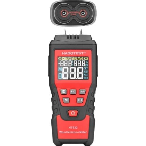 HT632 Wood Hygrometer Timber Damp Detector 0-99.9%RH Digital Log Moisture Meter Paper Concrete Cement 7 Materials Portable Style