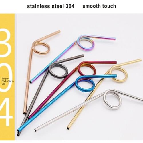 Eco Friendly Stainless Steel Bent Straw Reusable Crooked Metal Drinking Straws For Student With Brush