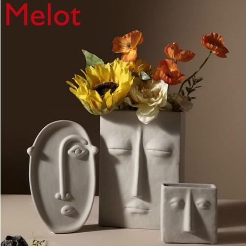 European Modern Creative Ceramic Vase Simple Face Living Room Flower Arrangement Hallway Art Domestic Ornaments Home Decore
