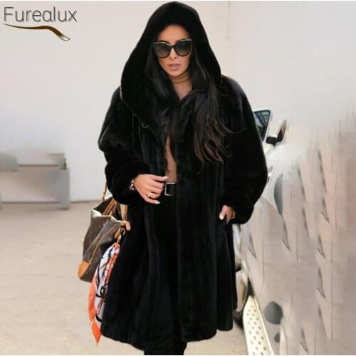 FUREALUX 100% Real Mink Fur Womens Coat Whole Skin Intact Fur High Quality All-match Elegant Luxurious Winter Popular Outerwear