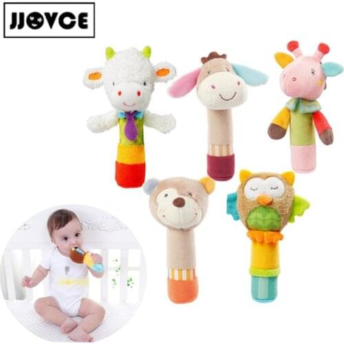 JJOVCE Educational Baby Rattles Toys 0-12 Months BIBI Bar Cute Animal Plush Hand Baby Dolls Early Educational Newbron Gift