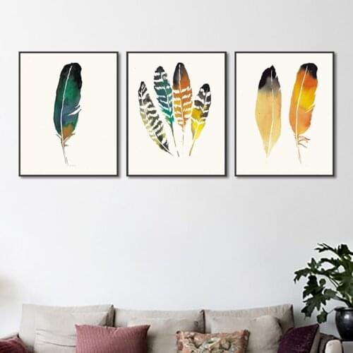 Nordic Minimalist Poster Colorful Feather Simple Fresh Print Canvas Picture For Living Room Bedroom Study Decor