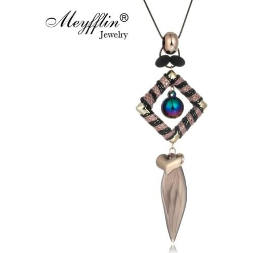 Meyfflin Bohemia Heart Long Necklaces Pendants for Women Fashion Lace Square Maxi Necklace Jewelry Fashion Female Collier Femme
