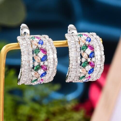 Retro Trendy Cute Shiny Earrings Full Mirco Paved Cubic Zircon Naija Dubai Wedding Ear jewelry High End Jewelry korean fashion