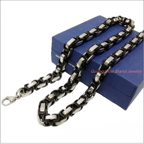 8-40" 8mm Fashion 316L Stainless Steel Silver Black color Byzantine Box Chain Tone Mens Necklace Top