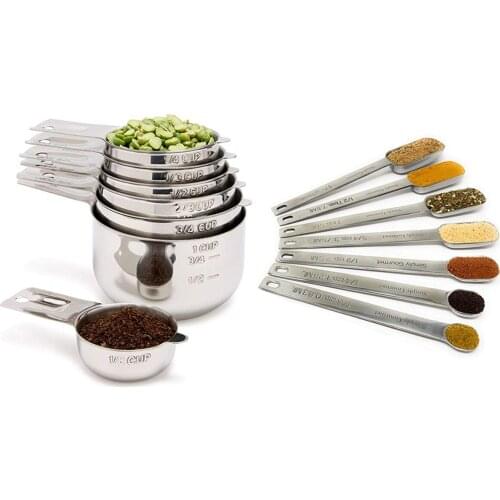 13pcs Measuring Cups & Spoons Set Stainless Steel Kitchen Tool 7 Measuring Cups + 6 Measuring Spoons