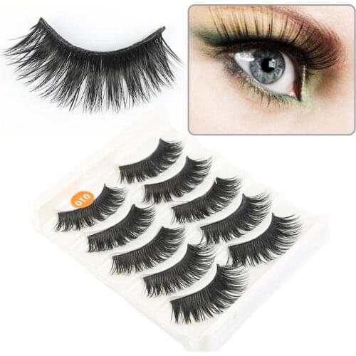 New Women Ladies Natural False Eyelashes Makeup Handmade Thick Wispy Long Black Fake Cross Eye Lashes Tools 5 Pairs 3D Fiber
