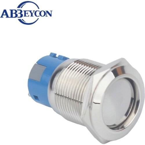 19mm Latching Self-Locking Switch Flat Round Head 3 Pin Terminal Anti-Vandal Push Button Switch Metal Shell 220V Electric