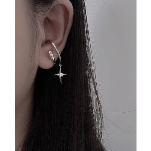 QiLuxy Star Zircon Dangle Clip Earrings for Women Fashion Punk Charm Simple Dangle Earrings Jewelry Gifts Party