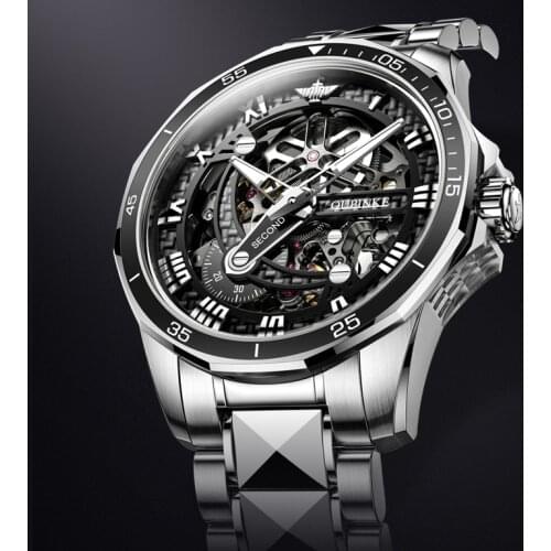 OUPINKE Luxury Mens Mechanical Wristwatch Sapphire Automatic Watch Men Classic Skeleton Stianless steel Waterproof 3178