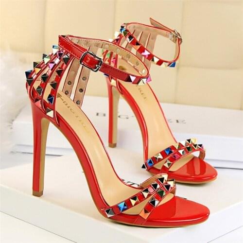 Gladiator Sandals Women Open Toe Heels Rivet Party Shoes For Women Shoes Summer Fetish High Heels Sandals Women Luxury Sandals