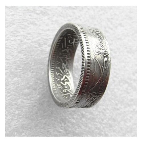 90% Silver Handmake Ring Coin BySA(04)SAUDI ARABIA AH1364(1944) 1 Riyal coin Silver Plated Copy Coins In Sizes 7-14