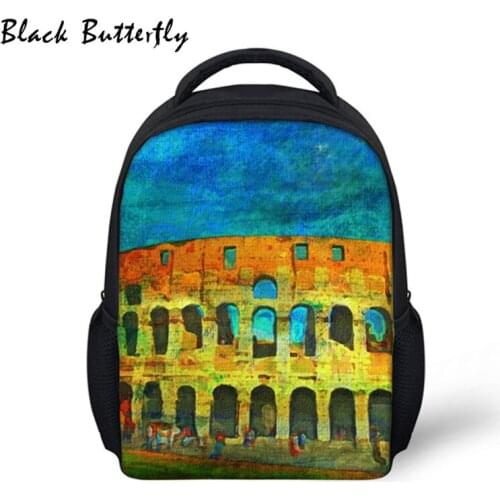 Black Butterfly Student- Bags Backpack Kids School Bags Colosseum Pattern Children Book Bag Boys and Girls Bag Nursery Bag