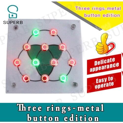 Takagism game new prop live real life room escape props three rings metal button edition press buttonto open lock escape room