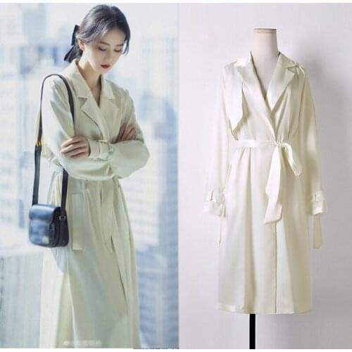 Spring Summer Dress Women Trench Coat Female Long Dress Office Lady V-Neck White Dress Vestidos Party Dresses For Women