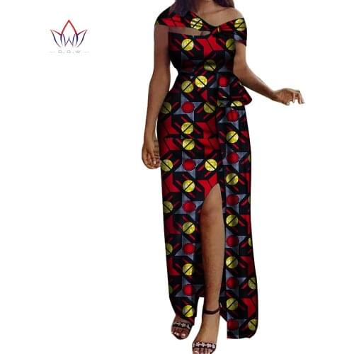 Bazin Riche African Print Sexy Party Long Dresses Dashiki African Dresses for Women African Clothes Wedding Dresses WY5142